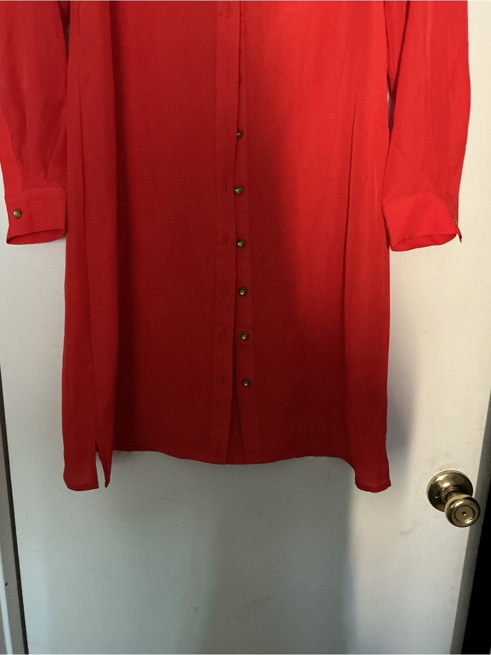 Madison Coral-Red Button Front dress - Picture 4 of 11